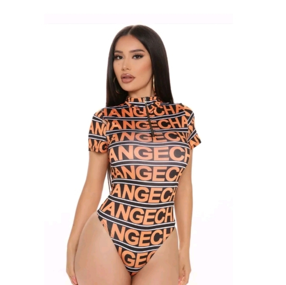 COPY - Fashion Nova change Mock Neck Bodysuit Orange Comb
